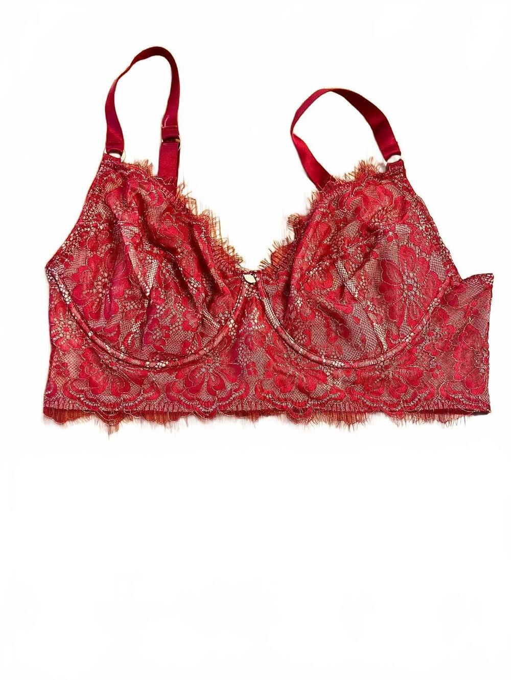 Sofia Intimates Red Lace 36DD Bra with Metallic Detail